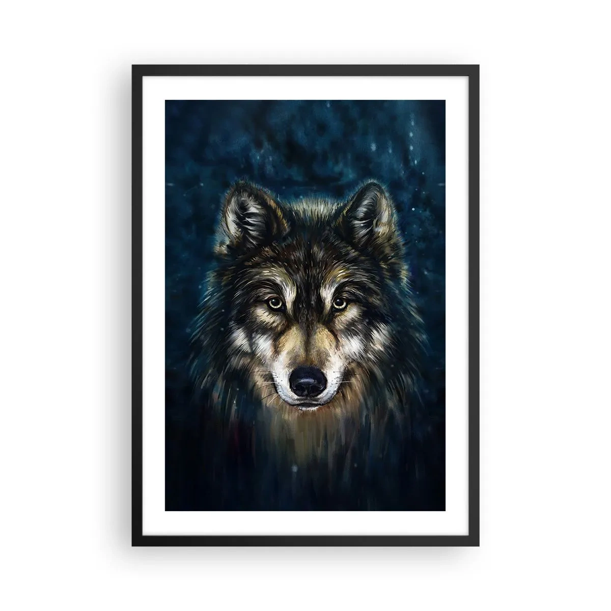 Affiche dans un cadre noir - Poster - Portrait d'un loup dans un ton sombre et artistique - 50x70cm - Alpha? Et oméga - Décoration murale moderne pour le salon et la chambre ARTTOR
