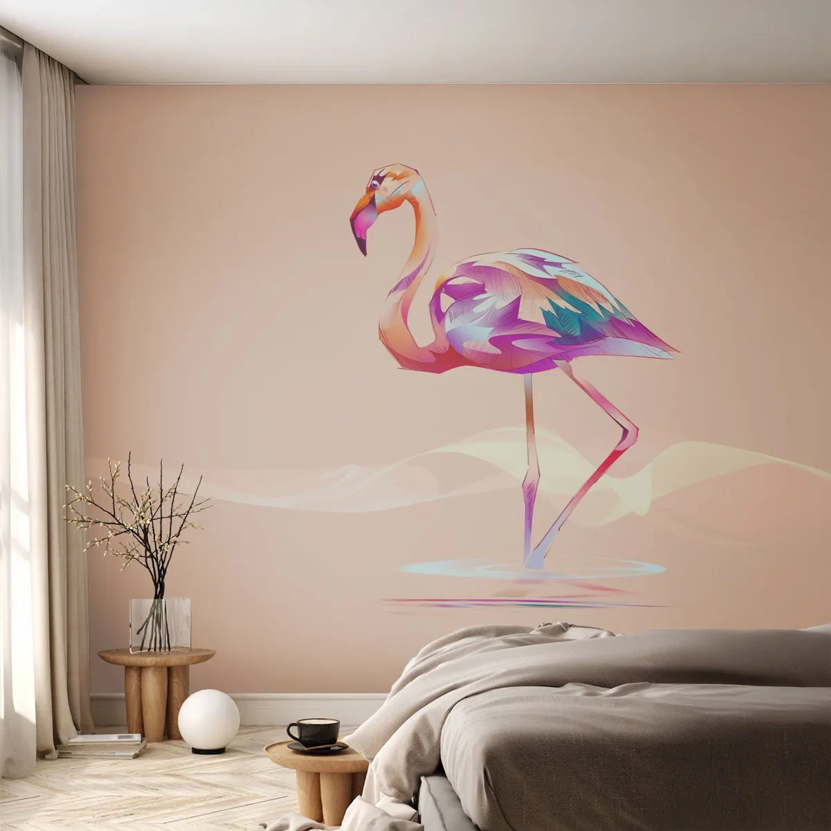Papier Peint Autocollant Deluxe Sticker - L'oiseau des bonnes émotions - Flamant, Oiseau, Abstraction - 250x175 cm