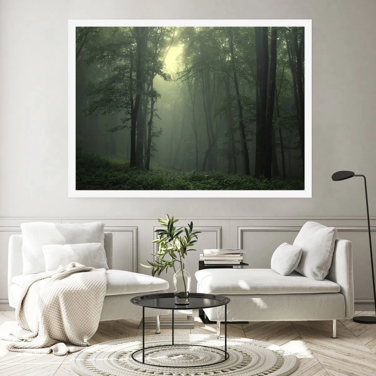 Affiche - Poster - Une forêt verte le matin enveloppée d'un brouillard délicat - 100x70cm - Avant qu'il ne se réveille - Décoration murale moderne pour le salon et la chambre ARTTOR