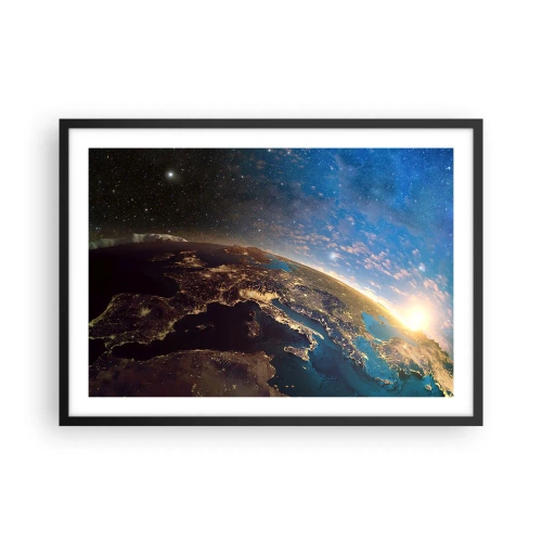 Affiche dans un cadre noir - Poster - Vue de la Terre depuis l'espace au lever du soleil - 70x50cm - Regardons-nous de loin - Décoration murale moderne pour le salon et la chambre ARTTOR