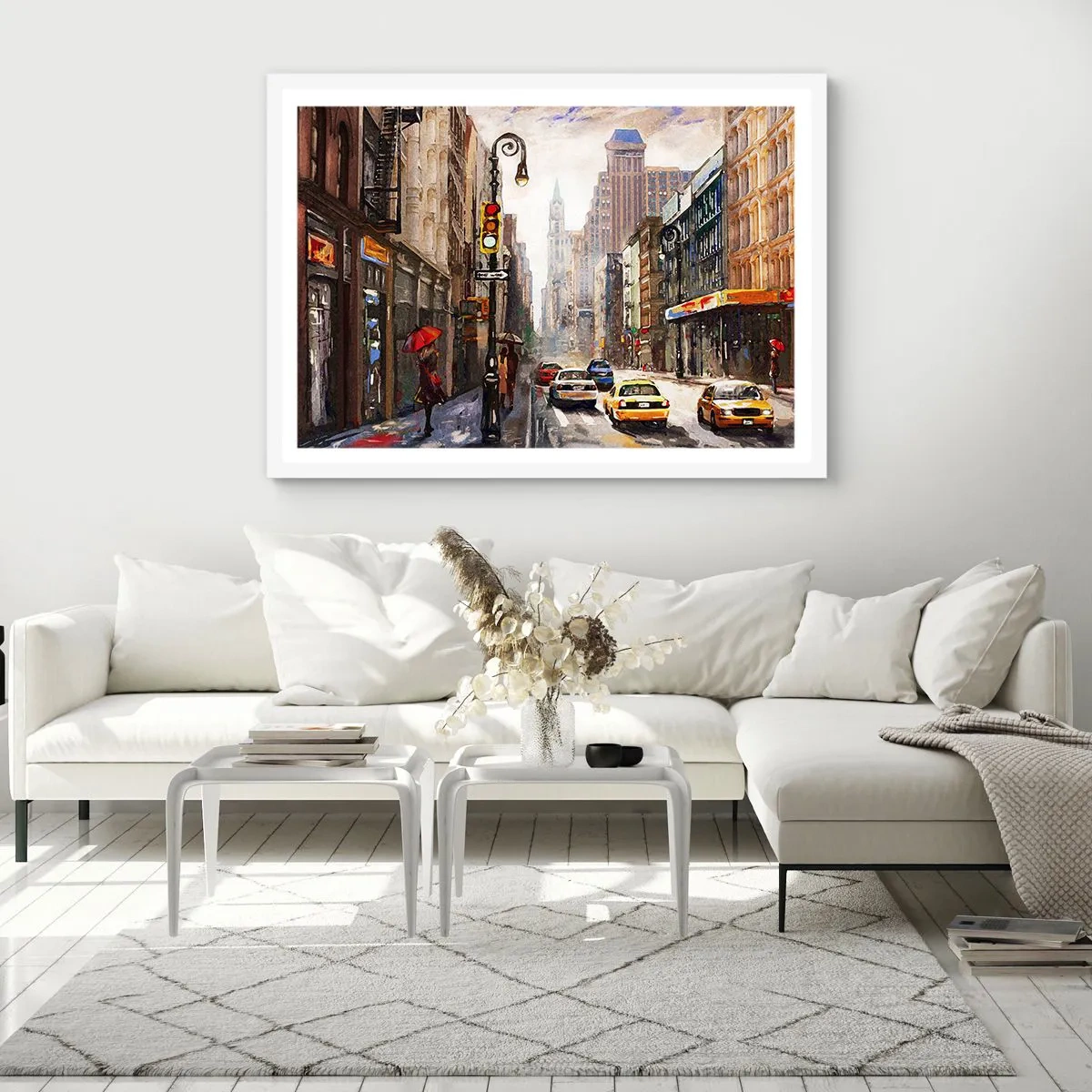 Affiche dans un cadre blanc - Poster - New-Zork - coloré même sous la pluie - 70x50 cm