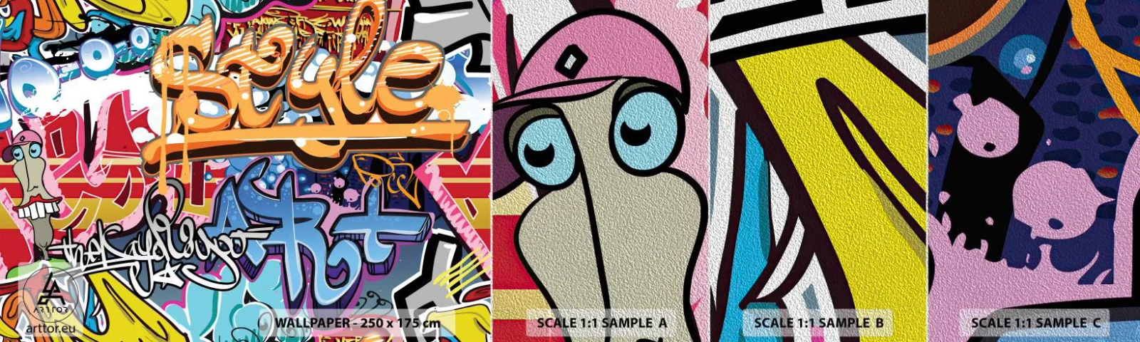 Échantillon de Papier Peint Premium Sand - Fresques, fresques, fresques… - Graffiti, Morceau, Modèle moderne - 100x30 cm