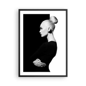 Affiche dans un cadre noir - Poster - Un portrait minimaliste d'une femme dans une composition en noir et blanc - 50x70cm - Tout simplement une femme - Décoration murale moderne pour le salon et la chambre ARTTOR