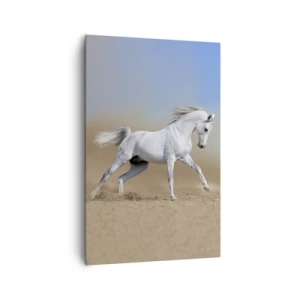 Impression sur toile - Image sur toile - Un cheval blanc galopant à travers un paysage désertique - 80x120cm - Le plus beau conte de fées arabe - Décoration murale moderne pour le salon et la chambre ARTTOR