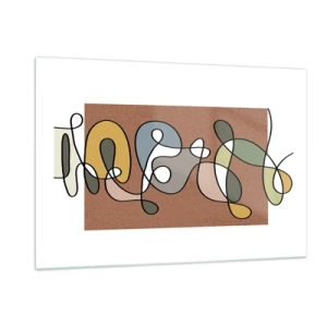 Impression sur verre - Image sur verre - Abstraction colorée avec une ligne noire sur un fond marron - 120x80cm - Une abstraction qui mérite le sourire - Décoration murale moderne pour le salon et la chambre ARTTOR