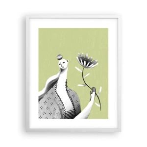 Affiche dans un cadre blanc - Poster - Portrait moderniste – tenant une fleur - 40x50 cm