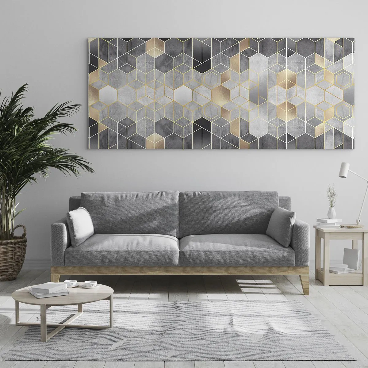 Impression sur verre - Image sur verre - Motif géométrique dans des tons dorés - 120x50cm - Composition de diamants - Décoration murale moderne pour le salon et la chambre ARTTOR