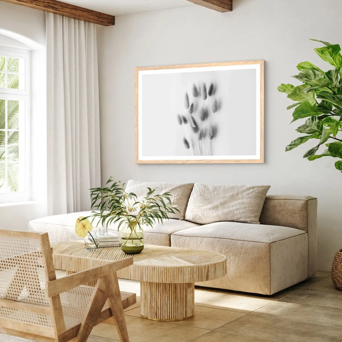 Affiche dans un chêne clair - Poster - Son herbe duveteuse - 100x70 cm