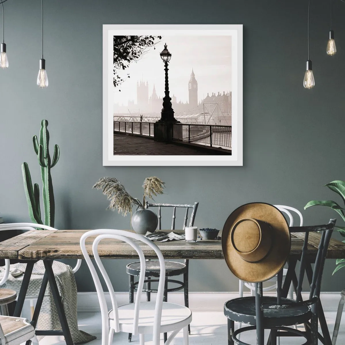 Affiche dans un cadre blanc - Poster - Un matin londonien - 60x60 cm