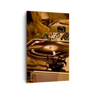 Impression sur toile - Image sur toile - Équipement DJ avec platine et table de mixage lors d'une fête - 80x120cm - Sentez-vous cette force? - Décoration murale moderne pour le salon et la chambre ARTTOR