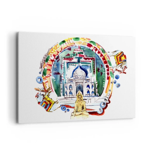 Impression sur toile - Image sur toile - Une illustration colorée de l'architecture indienne - 120x80cm - Équilibre mondial hindou - Décoration murale moderne pour le salon et la chambre ARTTOR
