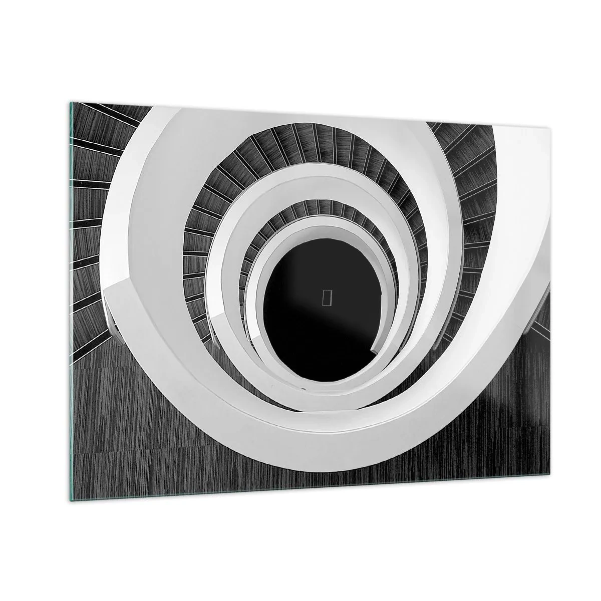 Impression sur verre - Image sur verre - Escalier en colimaçon noir et blanc vu d'en haut - 100x70cm - Les choses concrêtes - Décoration murale moderne pour le salon et la chambre ARTTOR