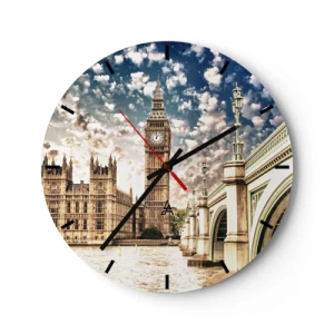 Horloge murale - Pendule murale - Big Ben et le pont de la Tamise à Londres par une journée ensoleillée - 30x30cm - Nuages 