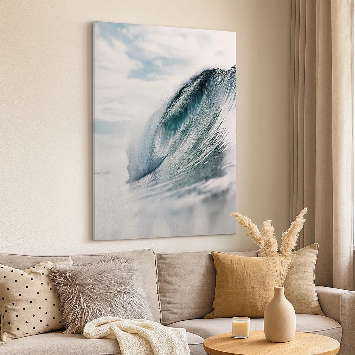 Impression sur toile - Image sur toile - Une vague de mer capturée dans un moment dynamique contre le ciel - 50x70cm - Pic d'eau - Décoration murale moderne pour le salon et la chambre ARTTOR