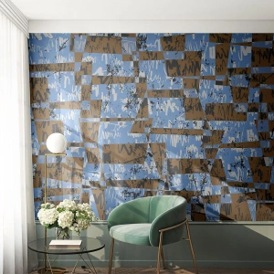Papier Peint Photo Premium Sand - Abstraction géométrique dans les tons de bleu et de marron - 100x70cm - Une découpe non humaine - Décoration murale moderne pour le salon et la chambre ARTTOR