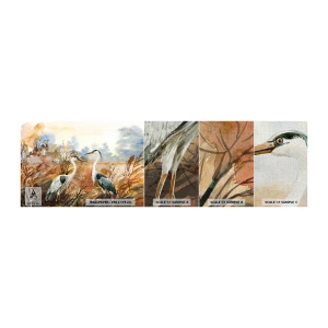 Échantillon de Papier Peint Premium Canvas - Jusqu'où en automne ? - Grue, Des oiseaux, Nature - 100x30 cm