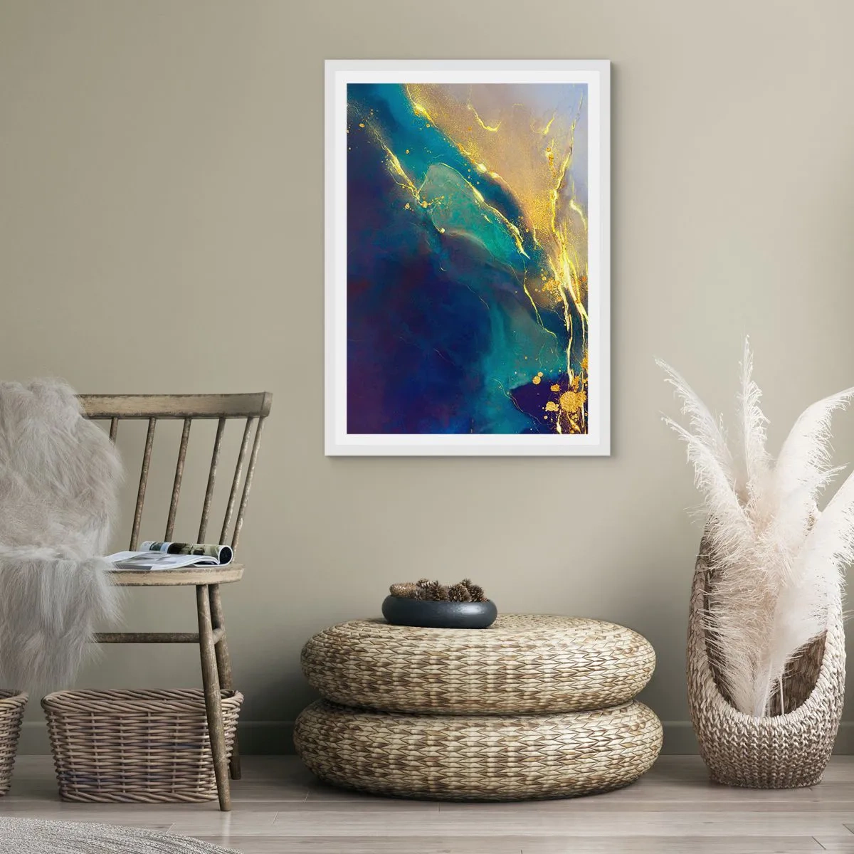 Affiche dans un cadre blanc - Poster - Coulée d'or - 70x100 cm