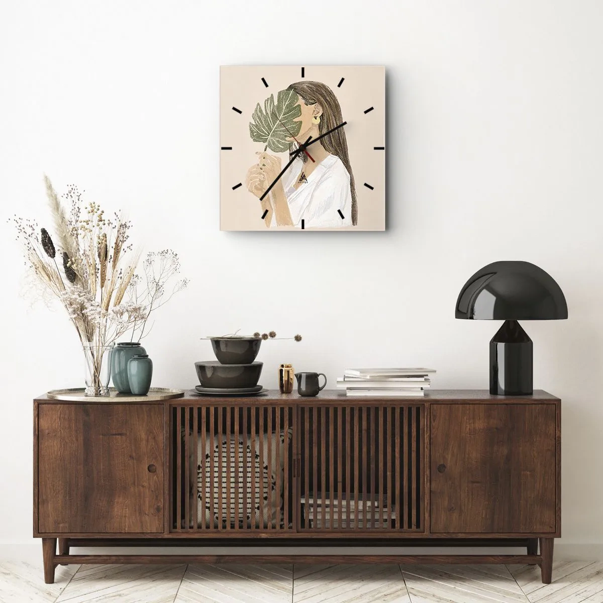 Horloge murale - Pendule murale - Portrait mystérieux avec un éventail - 30x30 cm
