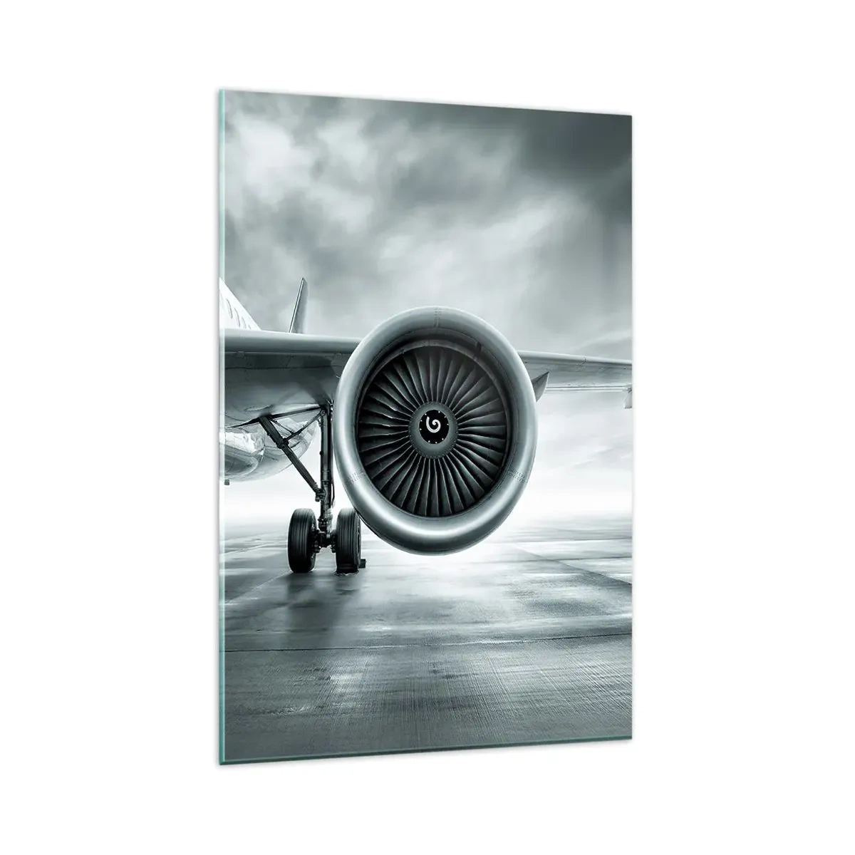 Impression sur verre - Image sur verre - Le réacteur d'un avion sur le tarmac - 80x120cm - Sent la force! - Décoration murale moderne pour le salon et la chambre ARTTOR