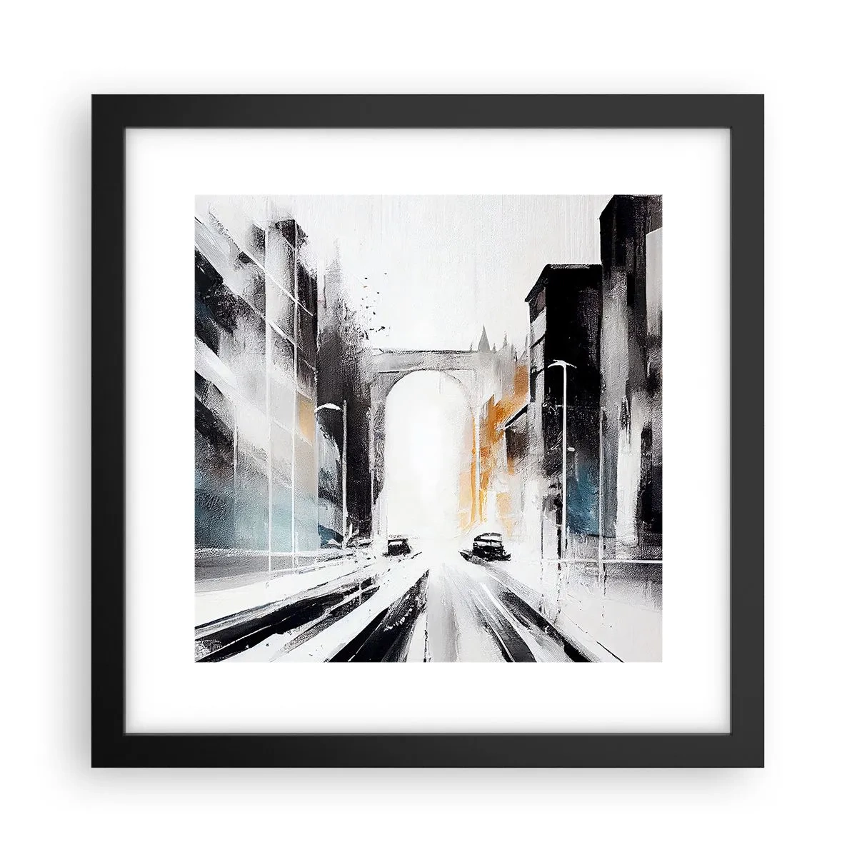 Affiche dans un cadre noir - Poster - Étude de ville : architecture et mouvement - 30x30 cm