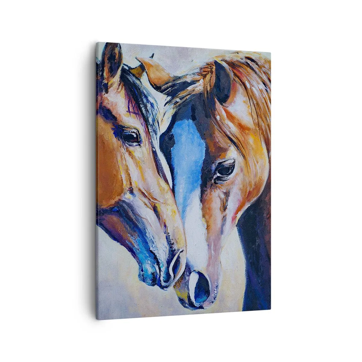 Impression sur toile - Image sur toile - Une représentation picturale de deux chevaux dans un cadre convivial. - 50x70cm - Est-ce de l'amitié ? Ou de l'amour ? - Décoration murale moderne pour le salon et la chambre ARTTOR