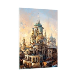 Impression sur verre - Image sur verre - Un panorama fantastique de la ville avec des tours et des palais - 50x70cm - Ville des villes - Décoration murale moderne pour le salon et la chambre ARTTOR