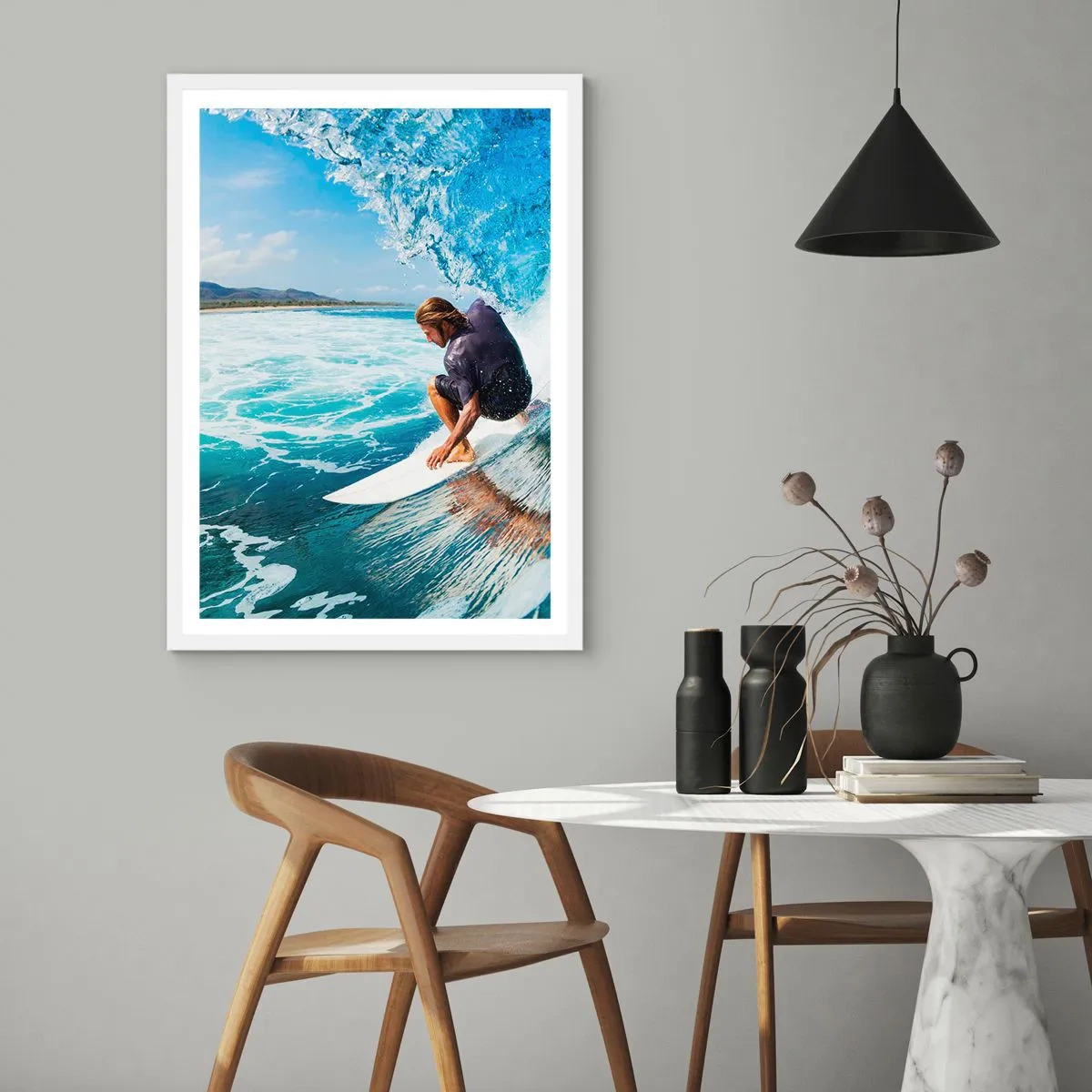 Affiche dans un cadre blanc - Poster - Danse avec les vagues - 30x40 cm