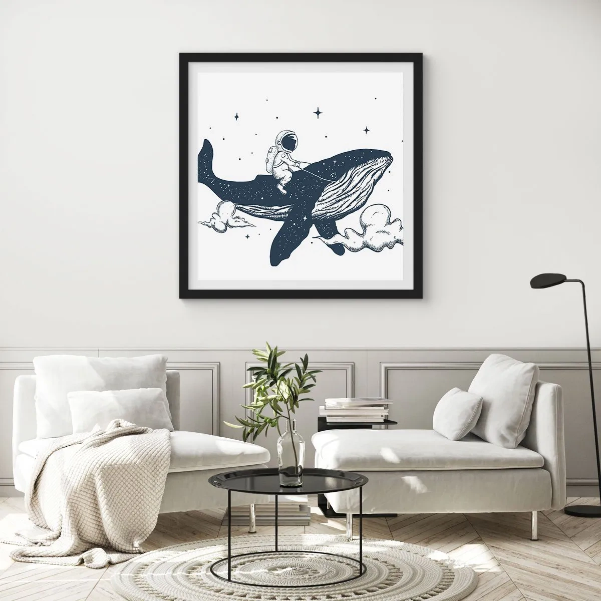 Affiche dans un cadre noir - Poster - Aventure spatiale - 40x40 cm