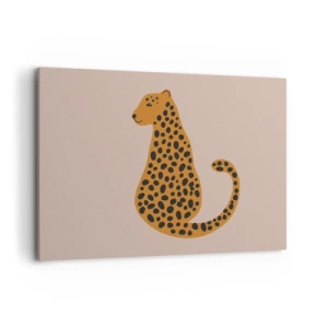 Impression sur toile - Image sur toile - Un dessin minimaliste d'une panthère sur fond beige - 100x70cm - La panthère est un motif à la mode - Décoration murale moderne pour le salon et la chambre ARTTOR
