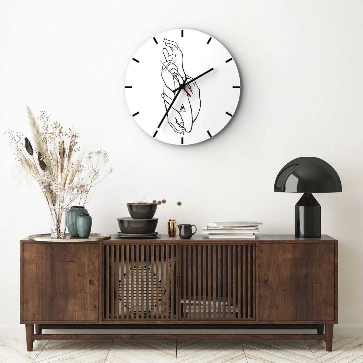 Horloge murale - Pendule murale - Un croquis délicat de deux mains jointes sur un fond blanc - 30x30cm - Bon contact - Décoration murale moderne pour le salon, la cuisine et la chambre ARTTOR