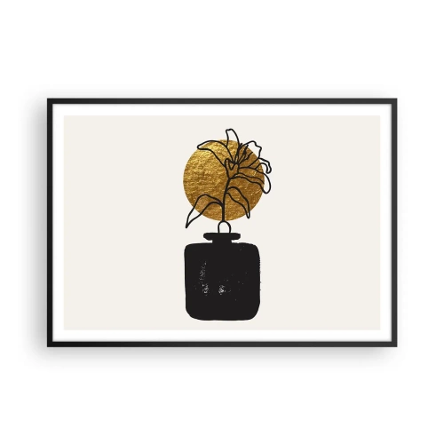 Affiche dans un cadre noir - Poster - Un dessin d'une fleur dans un vase sur un fond de cercle doré - 100x70cm - La beauté vaut son pesant d'or - Décoration murale moderne pour le salon et la chambre ARTTOR