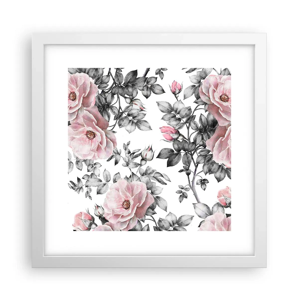 Affiche dans un cadre blanc - Poster - Se perdre dans les fleurs des roses - 30x30 cm