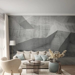 Papier Peint Photo Standard Eco - Mur de béton géométrique dans des tons de gris - 100x70cm - Un vrai challenge - Décoration murale moderne pour le salon et la chambre ARTTOR