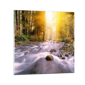 Impression sur verre - Image sur verre - Malachite dans un cadre argent et or - 60x60 cm