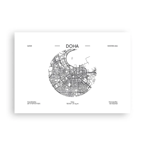Affiche - Poster - Une carte minimaliste de Doha en noir et blanc avec des détails précis. - 100x70cm - Anatomie de Doha - Décoration murale moderne pour le salon et la chambre ARTTOR