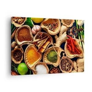 Impression sur toile - Image sur toile - Bols d'épices de différentes couleurs - 70x50cm - Prends ce que tu veux - Décoration murale moderne pour le salon et la chambre ARTTOR