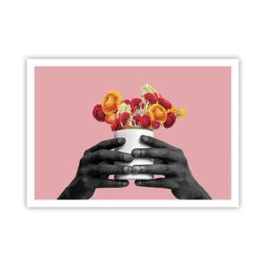 Affiche - Poster - Mains tenant un bouquet de fleurs colorées - 100x70cm - Apothéose de la vie - Décoration murale moderne pour le salon et la chambre ARTTOR