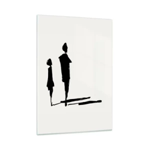 Impression sur verre - Image sur verre - Silhouettes noires de deux personnages avec des ombres sur un fond clair - 50x70cm - Êtes-vous sûr qu'ils sont ensemble ? - Décoration murale moderne pour le salon et la chambre ARTTOR