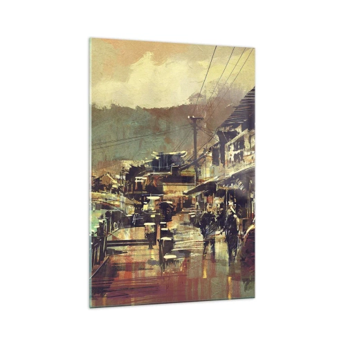 Impression sur verre - Image sur verre - Une ville avec un pont et des rues au style artistique - 70x100cm - La vie comme une richesse de gris - Décoration murale moderne pour le salon et la chambre ARTTOR