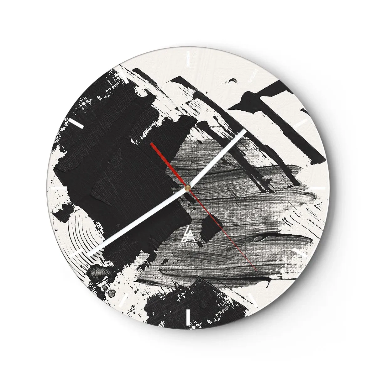 Horloge murale - Pendule murale - Abstraction dynamique en noir et blanc avec de larges traits - 30x30cm - Abstraction – expression du noir - Décoration murale moderne pour le salon, la cuisine et la chambre ARTTOR