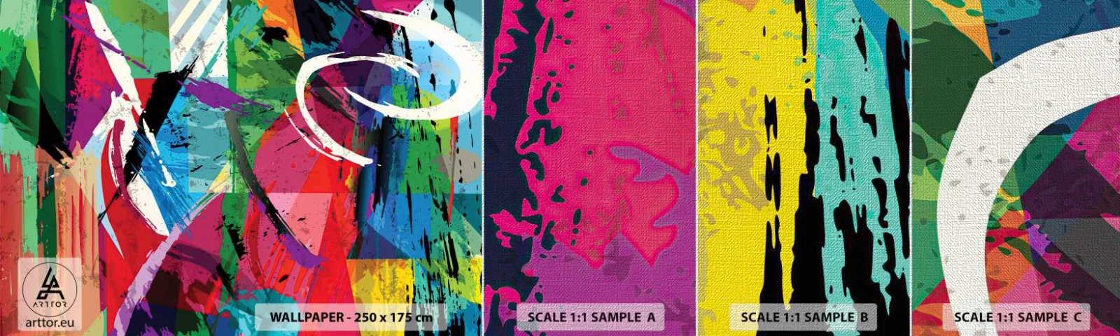 Échantillon de Papier Peint Premium Canvas - Rapide, vif et bondissant - Abstraction, Morceau, Art moderne - 100x30 cm