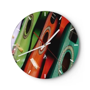 Horloge murale - Pendule murale - Guitares colorées dans une composition artistique - 30x30cm - La guitare a plusieurs couleurs - Décoration murale moderne pour le salon, la cuisine et la chambre ARTTOR