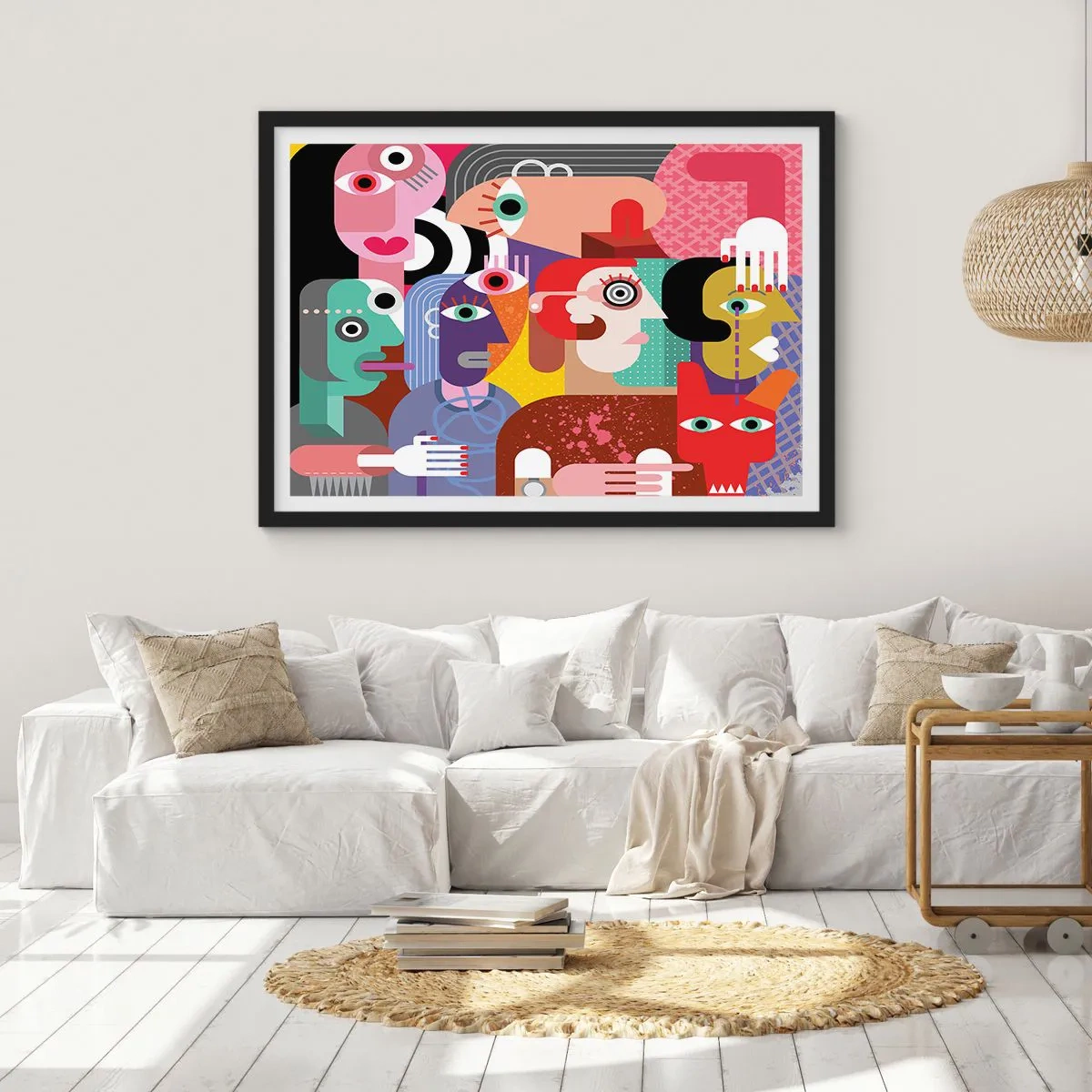 Affiche dans un cadre noir - Poster - Abstraction colorée avec des visages géométriques - 100x70cm - Nous par M. Picasso - Décoration murale moderne pour le salon et la chambre ARTTOR