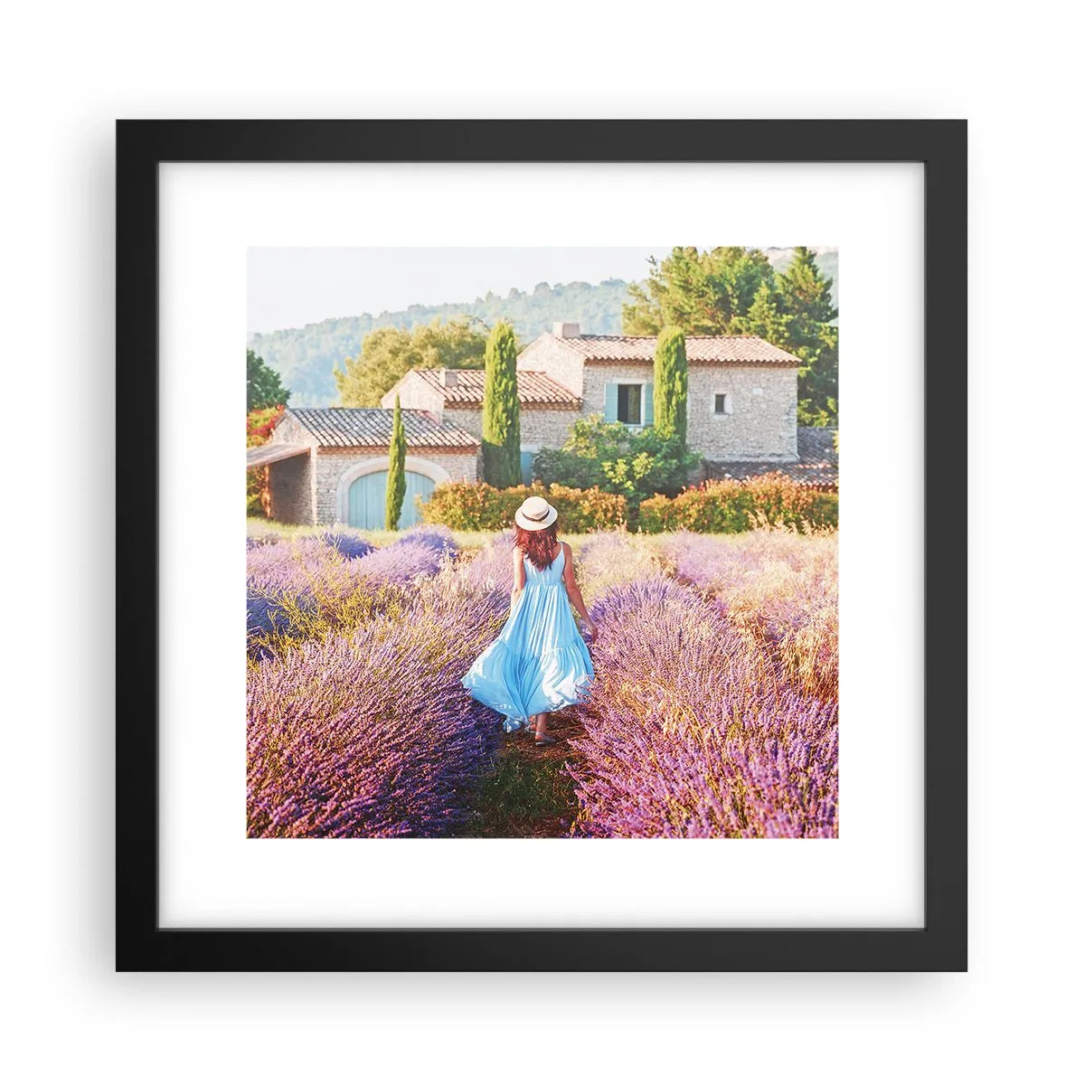 Affiche dans un cadre noir - Poster - Fille de la lavande - 30x30 cm