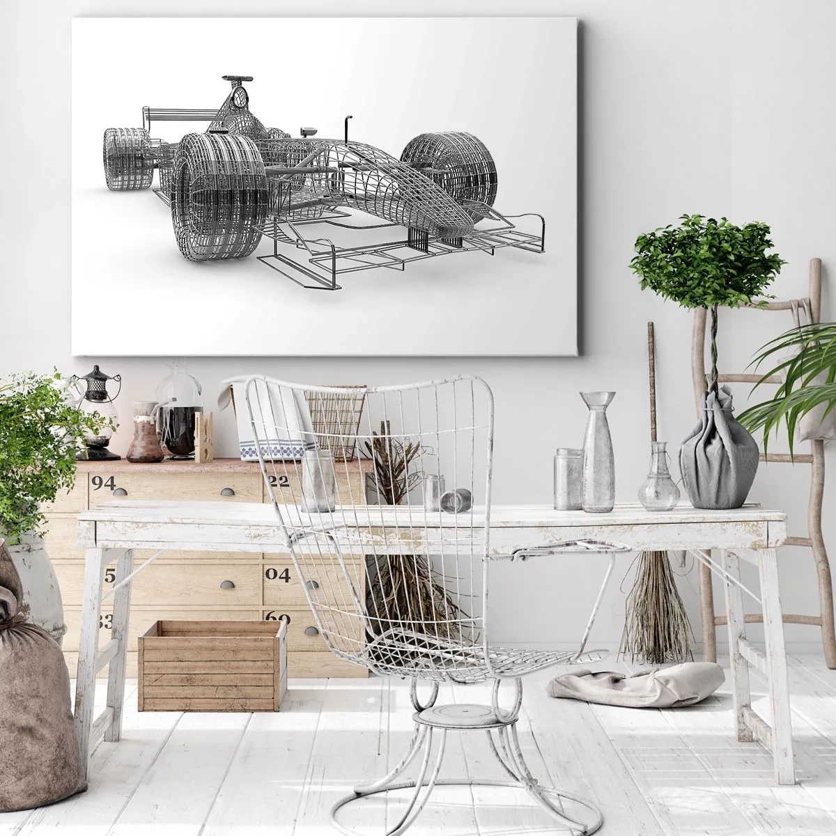 Impression sur toile - Image sur toile - Un croquis de conception d'une voiture de course sur un fond clair - 120x80cm - Design parfait - idée de course - Décoration murale moderne pour le salon et la chambre ARTTOR
