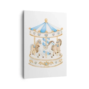 Impression sur toile - Image sur toile - Un carrousel aux couleurs pastel sur fond blanc - 50x70cm - Douce enfance - Décoration murale moderne pour le salon et la chambre ARTTOR