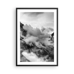 Affiche dans un cadre noir - Poster - Paysage de montagne noir et blanc avec des nuages - 50x70cm - Belle et cruelle - Décoration murale moderne pour le salon et la chambre ARTTOR