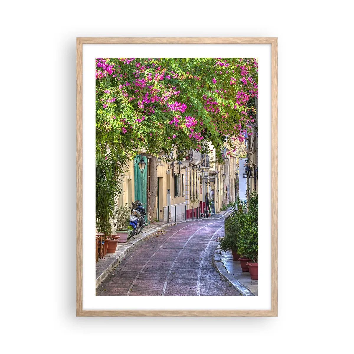 Affiche dans un chêne clair - Poster - Allée fleurie - 50x70 cm