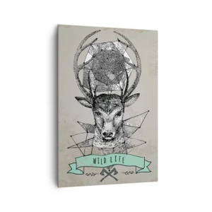 Impression sur toile - Image sur toile - Géométrie de cerf de style vintage avec lettrage Wild Life - 70x100cm - Voir St. Hubertus - Décoration murale moderne pour le salon et la chambre ARTTOR