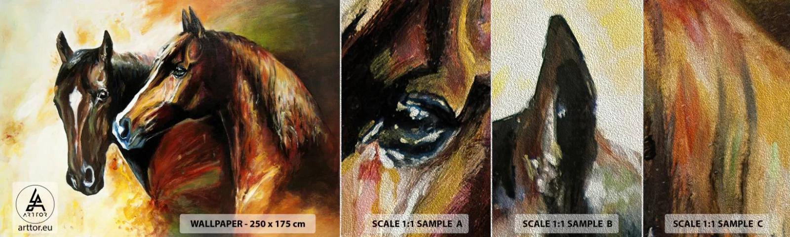 Échantillon de Papier Peint Premium Sand - Deux fois plus gracieux - Animaux, Les chevaux, Nature - 100x30 cm